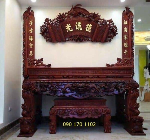 Mẫu sập thờ tứ linh gỗ gụ chân nghê kèm ghế đôn