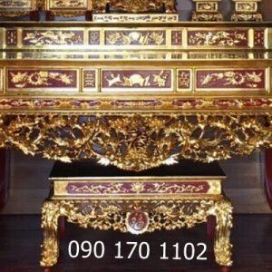 Sập thờ nhị cấp kèm ghế đôn sơn son thếp vàng