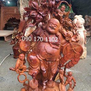 Tượng Phật Di Lặc Thần Tài bằng gỗ hương-2