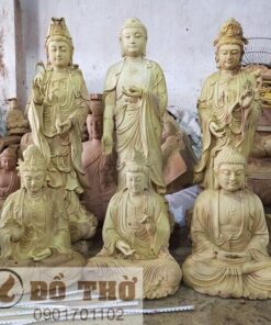 Tượng Tam Thánh Phật đẹp bằng gỗ mít-1