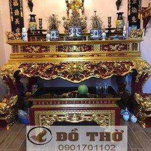 Sập thờ gỗ đầu Rồng chân nghê sơn son thếp vàng đẹp