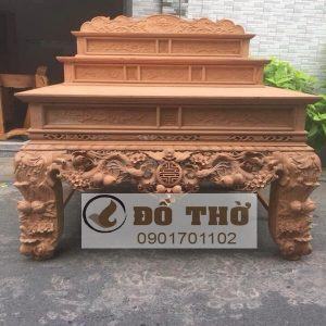 Sập thờ tam cấp chạm Mai Điểu, chữ Thọ