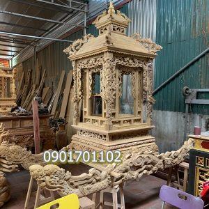 Kiệu Long Đình gỗ vàng tâm hàng nét đục thủ công